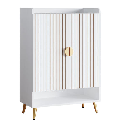 Schoenenkast – Schoenenrek – Schoenopberger – Schoenentoren – Schoenenkast – 6-laags met deuren – Verstelbare planken – Wit met gouden accenten