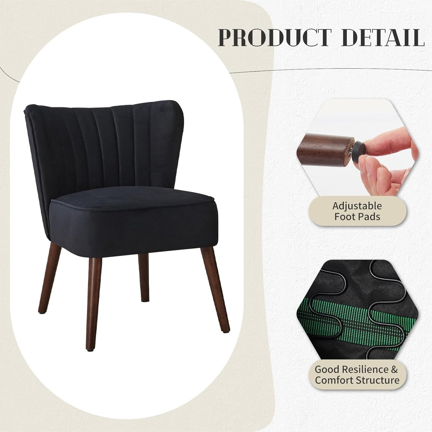 Mid-Century Loungezetel – Fauteuil – Accentstoel – Relaxstoel – Wingback Stoel – Zwart Katoenfluweel – Verstelbare Hardhouten Poten