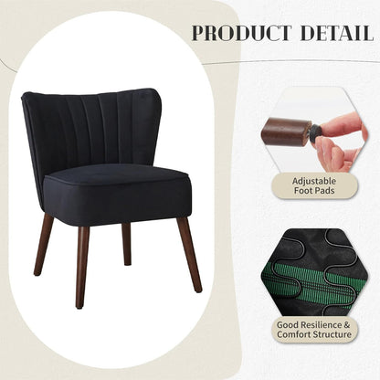Mid-Century Loungezetel – Fauteuil – Accentstoel – Relaxstoel – Wingback Stoel – Zwart Katoenfluweel – Verstelbare Hardhouten Poten