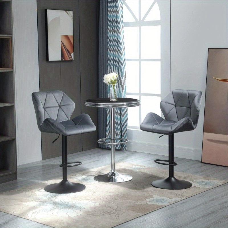 Barstoel – Barkruk – Barkrukken – Barstoelset – Barkrukset – Gouden Metalen Frame – Verstelbare Hoogte & 360° Draaibaar – Fluweelzachte Bekleding – Met Rugleuning – 2-delige Set – Grijs