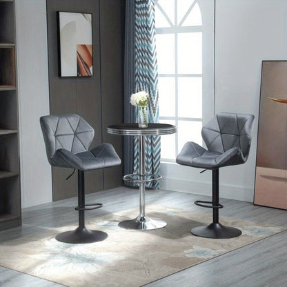 Barstoel – Barkruk – Barkrukken – Barstoelset – Barkrukset – Gouden Metalen Frame – Verstelbare Hoogte & 360° Draaibaar – Fluweelzachte Bekleding – Met Rugleuning – 2-delige Set – Grijs