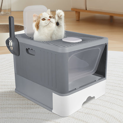 kattenbak – kattentoilet – kattengritbak – kattenschep – kattenbaklade – UV-sterilisatie – duurzaam plastic 48x37x38 cm grijs
