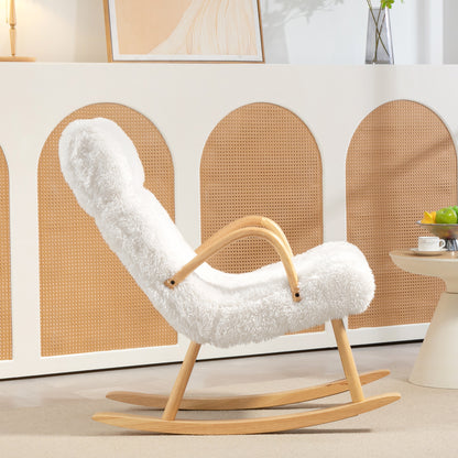 Schommelstoel – Schommelstoel Met Hoofdsteun – Relaxstoel – Wiegstoel – Fauteuil – Verstelbare Hoofdsteun – Beukenhouten Frame – Zachte Bekleding – Wit