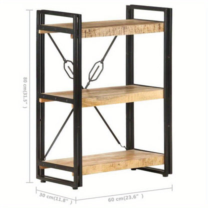 Bookshelf with 3 Shelves Measuring 60X30X80 Cm Made of Solid Mango Wood. Vertical Boards, Sturdy And Durable, Attractive, Ample Storage Space, Smooth Surface, Moisture-Resistant, Warp-Resistant, And Split-Resistant, Suitable