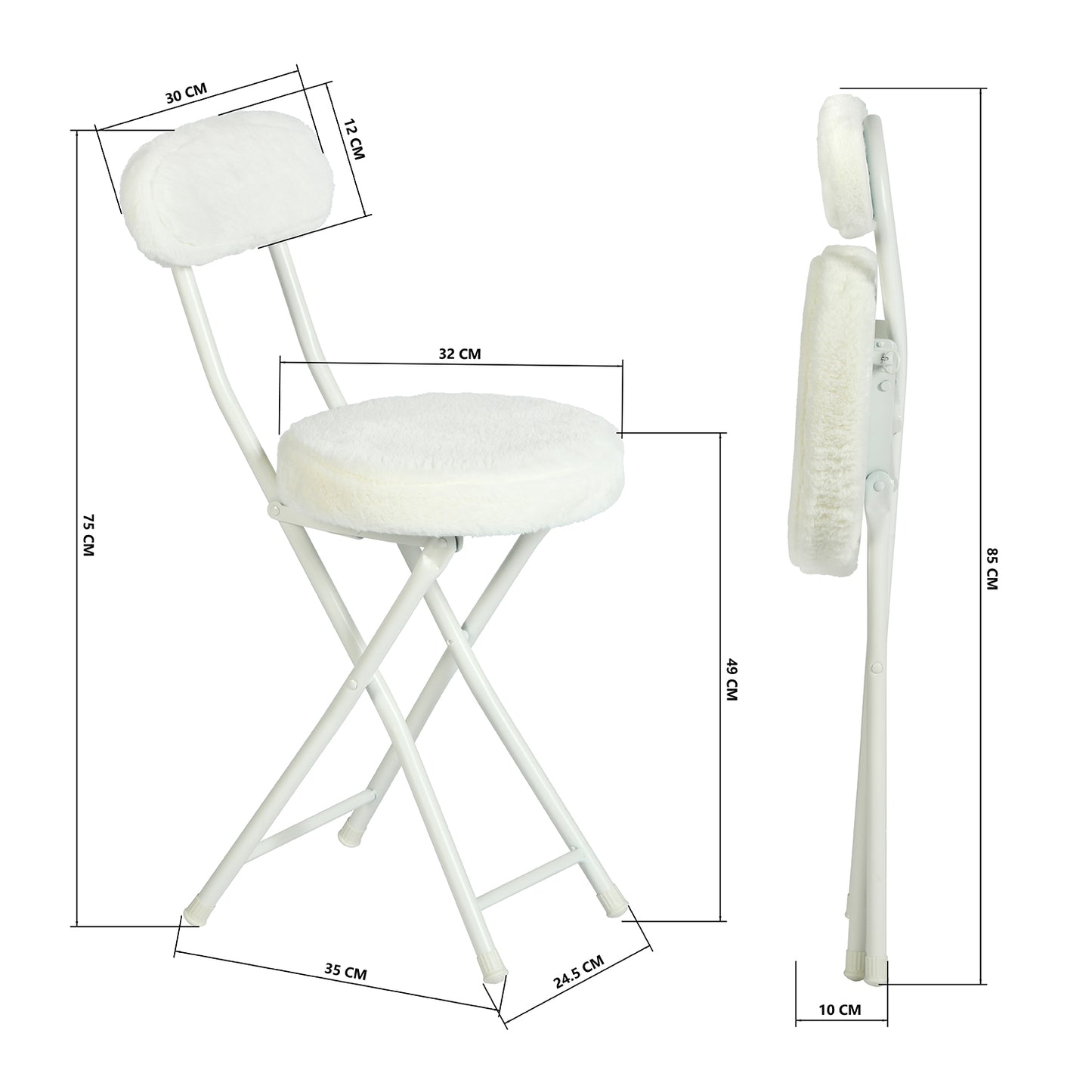 Vouwstoel – Klapstoel – Opklapstoel – Stoel – Kruk Set – Grijs – Kunstbont Bekleding – Metalen Frame – Compact 30x45x75 cm