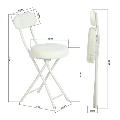 Vouwstoel – Klapstoel – Opklapstoel – Stoel – Kruk Set – Grijs – Kunstbont Bekleding – Metalen Frame – Compact 30x45x75 cm