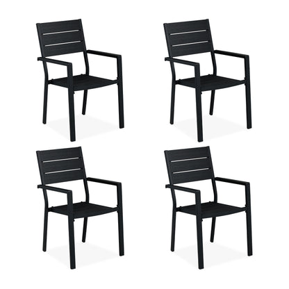 Tuinstoelen – Buitensstoel – Balkonstoel – Terrasstoel – Tuinmeubelstoel – Set Van 4 – Zwart Met Houtlook – Weerbestendig Staal En HDPE