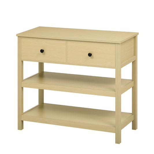 Vintage Bureau – Smal Bureau – Houten Bureau – Laptop Tafel – Werktafel – Licht Houtkleur – Compact Ontwerp – Met Lades en Planken – Eenvoudige Montage – Geen Stroom Vereist