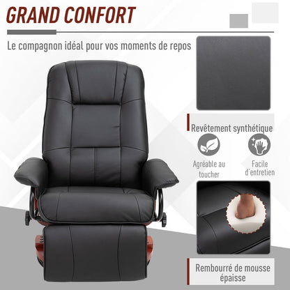 Relaxfauteuil – Relaxstoel – Draaifauteuil – Zwarte Relaxstoel – Fauteuil Zwart – Verstelbare Rugleuning Tot 145° – 360° Draaibare Basis Met Houten Voet