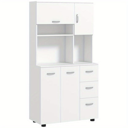 Kitchen cabinet, buffet, 3 drawers, 3 shelves, plenty of storage space, 89 x 39.5 x 168cm, white, Home Organization, Pantry Storage, Sleek Design, Contemporary Furniture, Sturdy Shelves, Solid Wood Furniture, Multifunctional