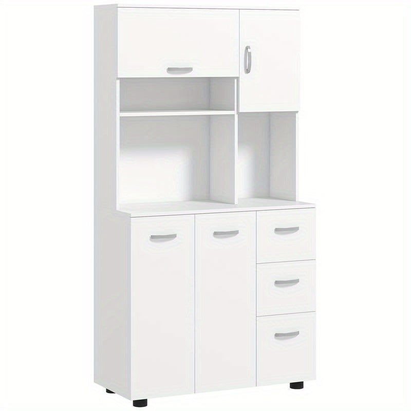 Kitchen cabinet, buffet, 3 drawers, 3 shelves, plenty of storage space, 89 x 39.5 x 168cm, white, Home Organization, Pantry Storage, Sleek Design, Contemporary Furniture, Sturdy Shelves, Solid Wood Furniture, Multifunctional