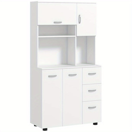 Kitchen cabinet, buffet, 3 drawers, 3 shelves, plenty of storage space, 89 x 39.5 x 168cm, white, Home Organization, Pantry Storage, Sleek Design, Contemporary Furniture, Sturdy Shelves, Solid Wood Furniture, Multifunctional