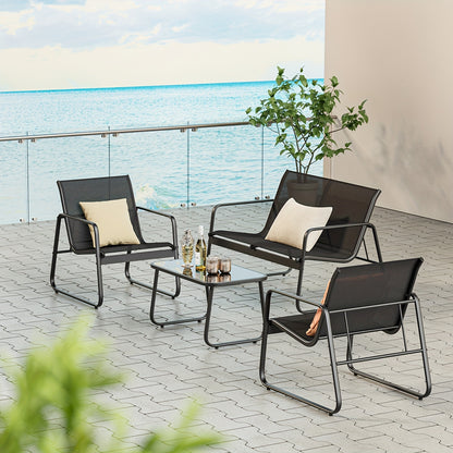 Tuinstoelset – Tuinstoelen – Balkonstoelen – Terrasstoelen – Tuinmeubelen – Snel Droogend Teslin – Duurzaam Metalen Frame Met Glazen Tafelblad