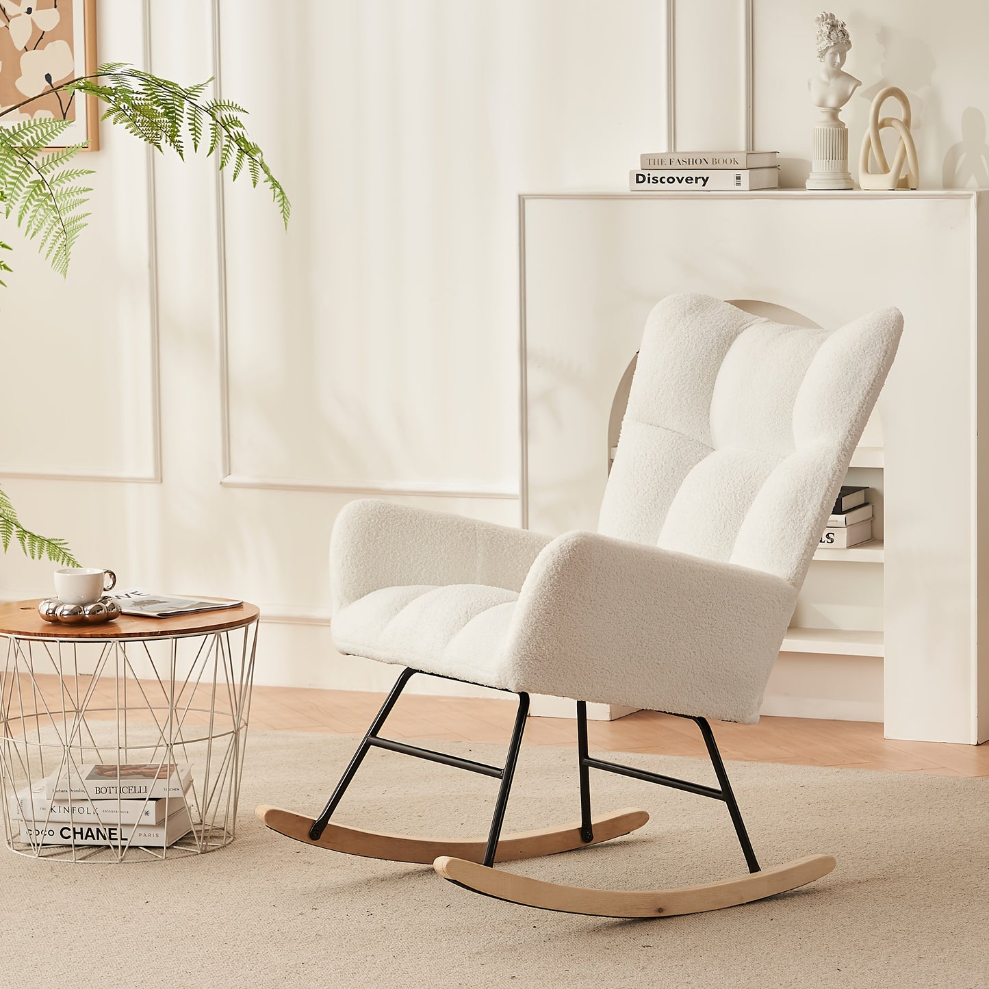 Witte Schommelstoel – Schommelstoel Loungestoel Relaxstoel Tuinstoel Stoel – Met Metalen Frame – Cross-Back Ontwerp – Comfortabele Katoenen Bekleding – Hoogwaardige Stevigheid