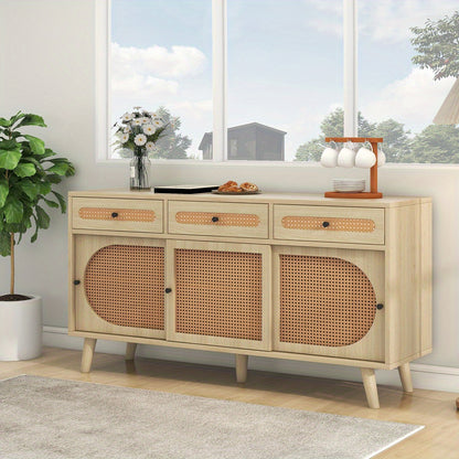 Modern Metal Sideboard Cabinet with Adjustable Shelves & 3 Sliding Doors - Heavy-Duty Freestanding Storage Organizer, 3 Drawers, Sturdy Metal Construction, Space-Saving Design for Living Room, Dining Room, Entryway - Elegant