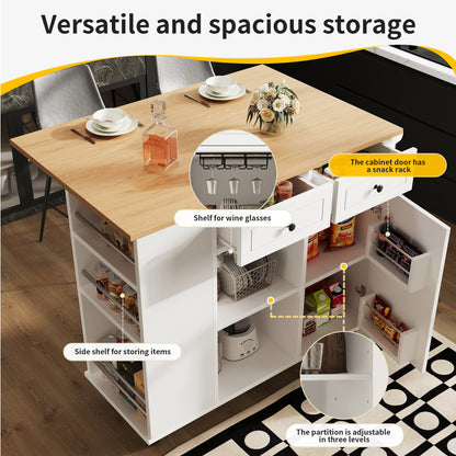 White Mobile Kitchen Island Cart with Removable Shelves, Worktop & Towel Rack - Heavy-Duty Metal Frame on Wheels, White Mobile with Wine Glass Holder, Snack Rack & Lower Cabinets for Small Spaces, Easy Assembly (No Wood)