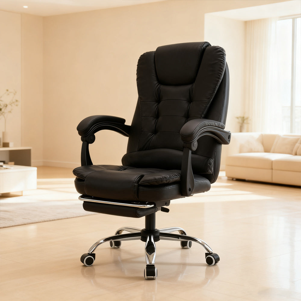 Bureaustoel – Office Chair – Werkstoel – Computestoel – Bureaustoel Verstelbaar – Memory Foam Kussens – Uitschuifbare Voetensteun – Zwart/Grijs