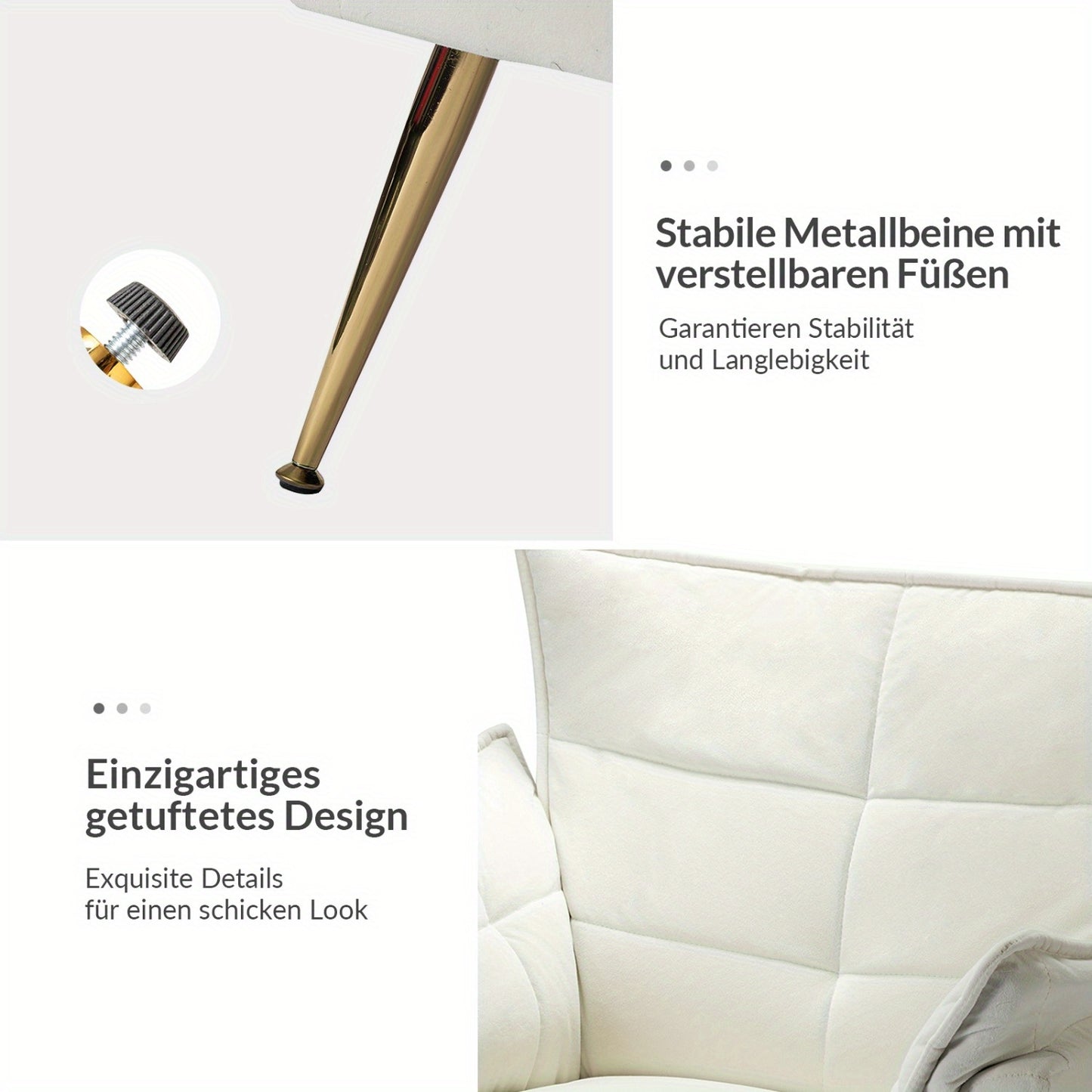 Zetel – Fauteuil – Leunstoel – Lounge Stoel – Armstoel – Modern Velvet – Gouden Metalen Poten – Comfortabele Dikke Zitting – Ivoorkleurig