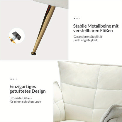 Zetel – Fauteuil – Leunstoel – Lounge Stoel – Armstoel – Modern Velvet – Gouden Metalen Poten – Comfortabele Dikke Zitting – Ivoorkleurig