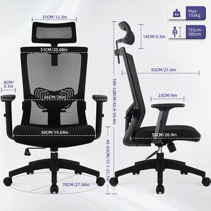 Office Chair Ergonomic Chair with Pressure Relief, Breathable Desk Chair, Executive Chair with 90-135° Rocking Function, Softly Padded, Loadable up to 150kg for Home Office