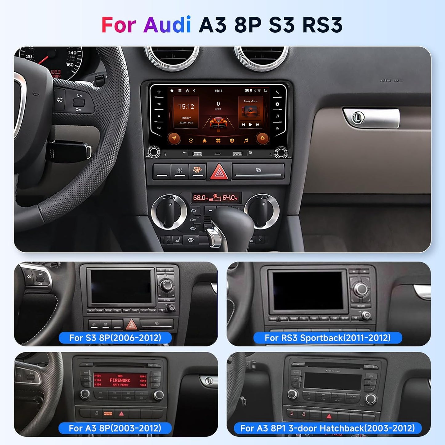 Android 15 Autoradio – Car Stereo – Multimedia Speler – Navigatiesysteem – Bluetooth Radio – 7 Inch Touchscreen – Draadloze CarPlay & Android Auto – AHD Achteruitrijcamera & Microfoon