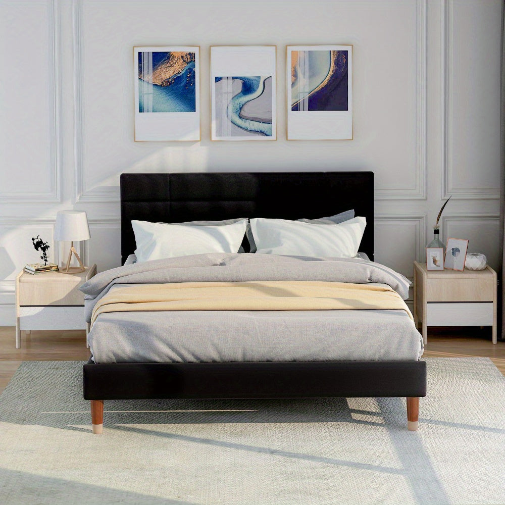 Bedframe – Houten Bed – Eenpersoonsbed – Opbergbed – Slaapbank – Modern Design – 140x200 cm – Massief Hardhout & Linnen – Geen Elektriciteit – Ruimtebesparend – Zwart