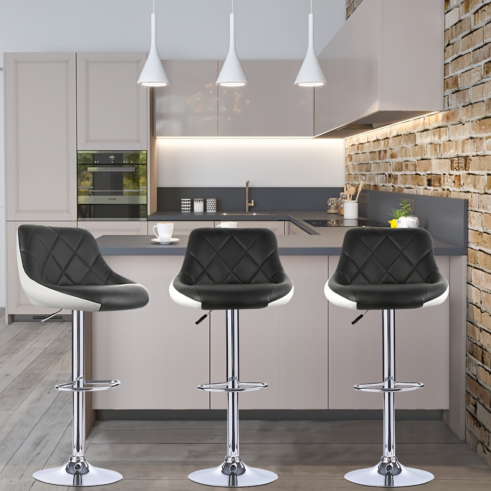 Barstoel Set – Barkrukken – Keukenkrukken – Breakfast Bar Stools – Counter Stoelen – PU Lederen Zitting – Verstelbare Hoogte 53-73 cm – 360° Draaibaar – Zwart/Chroom