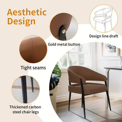 Modern Set of 2 Dining Chairs: Minimalist Upholstered Kitchen Dining Chairs Curved Back Khaki and Brown Color Microfiber Leather Dining Chairs with Metal Legs for Dining Room Coffee Room Bedroom Club Restaurant, Restaurant Se