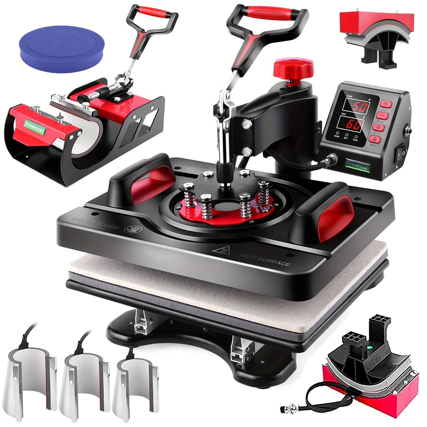 Transferpers – Hittepers – Warmtepers – Heat Press – 5-in-1 Multifunctioneel – 38x30 cm Werkoppervlak – 360° Draaibaar