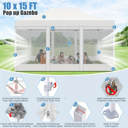 Pop-up Tent – Campingtent – Partytent – Tuinent – Evenemententent – Zwart – 3,05x4,57 Meter – Afneembare Mesh Zijwanden