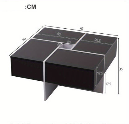 Salontafel – Koffietafel – Bijzettafel – Woonkamertafel – Tafeltje – Modern Hoogglans – 70x70x35 cm – Zwart-Wit Met Opbergruimte En 4 Lades