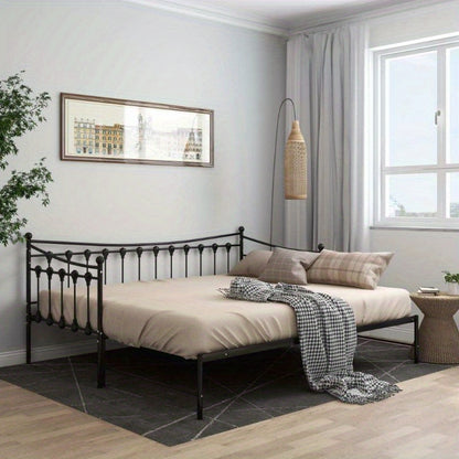 Bedbankframe – Uittrekbare Sofa – Slaapbank Frame – Bedframe Metaal – Logeerbed Frame Zwart – Ruimtebesparend – 90x200 cm