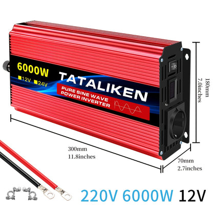 6000W Omvormer – Spanningsomzetter – Stroomconverter – Volt Converter – Power Inverter – Zuivere Sinusgolf – Meerdere Beschermingen – Robuuste Aluminium Behuizing
