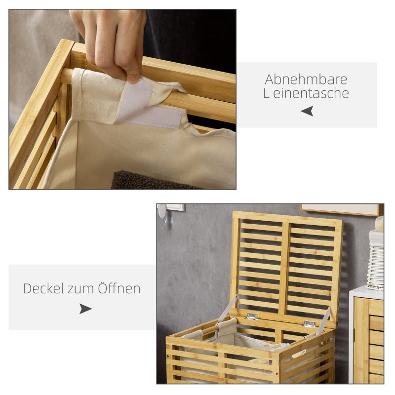 HOMCOM Laundry Basket with a 63 L Capacity, Featuring a Removable Laundry And Lid, Suitable for Laundry Collection in The Laundry Room, Dormitory, Bedroom, Or Bathroom, Made of Natural Wood, Laundry Baskets