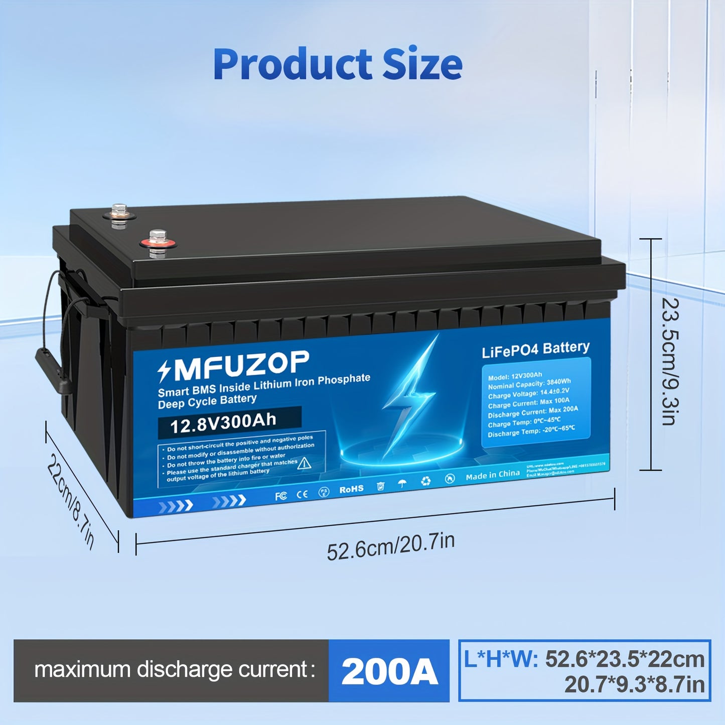 LiFePO4 Accu – Lithium Accu – Deep Cycle Accu – Zonne-energie Accu – Camper Accu – 12V - 300Ah - Snel Opladen – Ingebouwd BMS Systeem