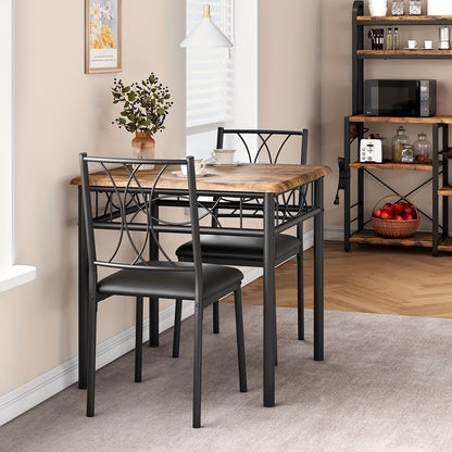 Eetkamerset – Diningset – Tafel Met Stoelen – Keukenset – Bistroset – Vintage Kleur – Compact Formaat – Massief Hout & Metaal