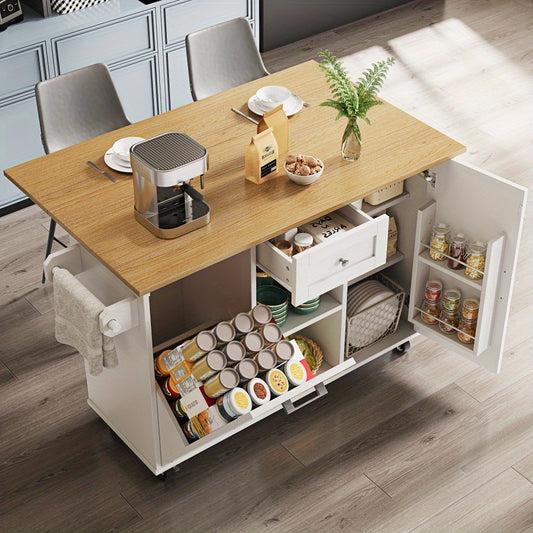Large Kitchen Storage Cart with Drawer Organizer - Heavy-Duty Mobile Serving Cabinet, White Rolling Utility Trolley for Home Kitchen, Pantry, Dining Room - Space-Saving Design with Easy Assembly, Compact Furniture, Sturdy Con