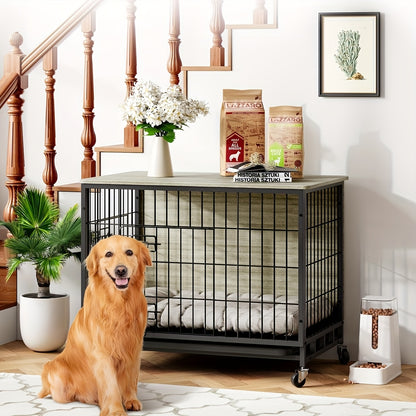 Hondenbench – Hondenkooi – Hondenkennel – Hondenhok – Hondenverblijf – 68,58 cm Groot – Dubbele Deuren & Uitneembare Lade – Rustiek Grijs
