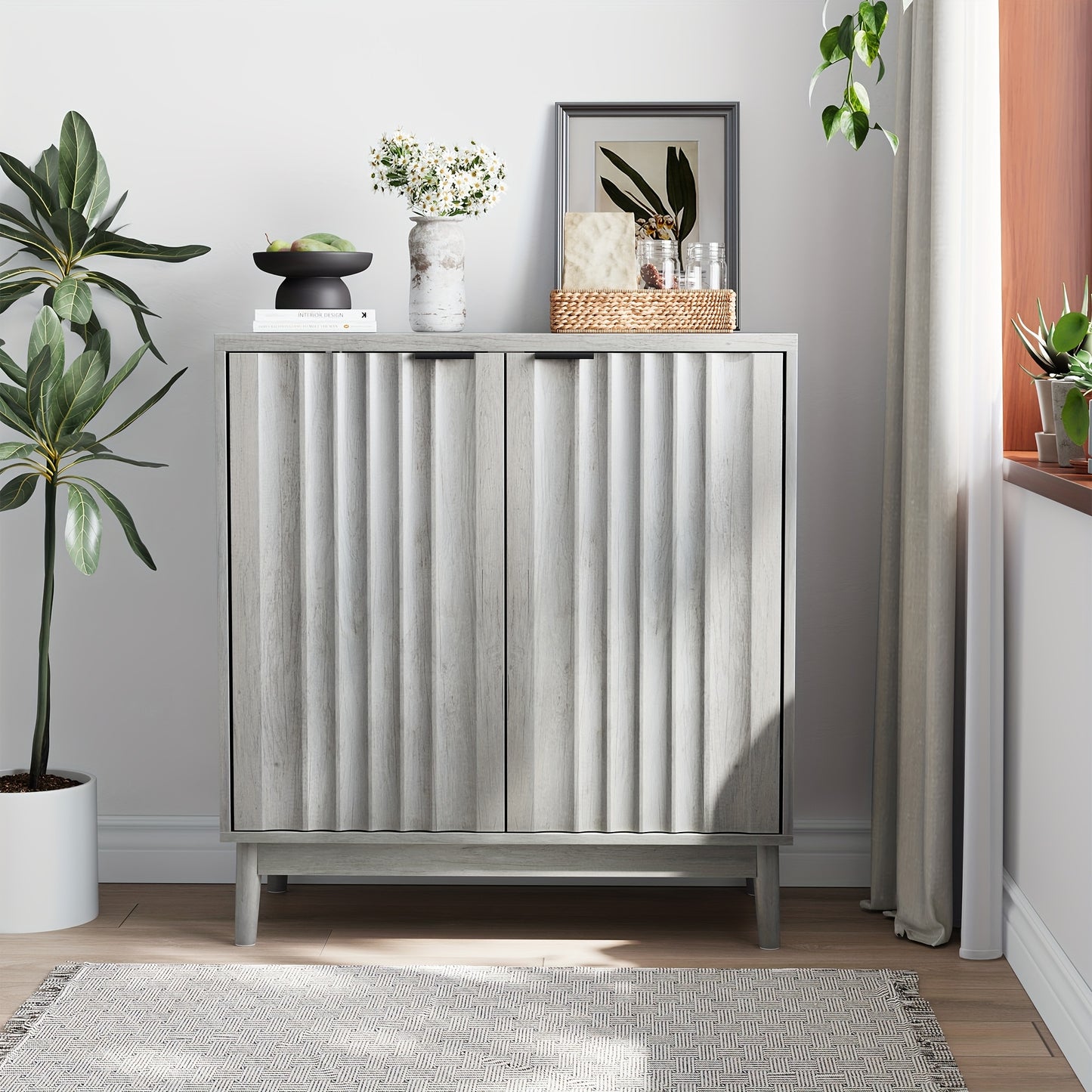 Dressoir – Opbergkast – Ladekast – Buffetkast – Wandkast – Grijs – Uniek Groefdesign – Verstelbare Binnenvakken – 3 Hoogtes