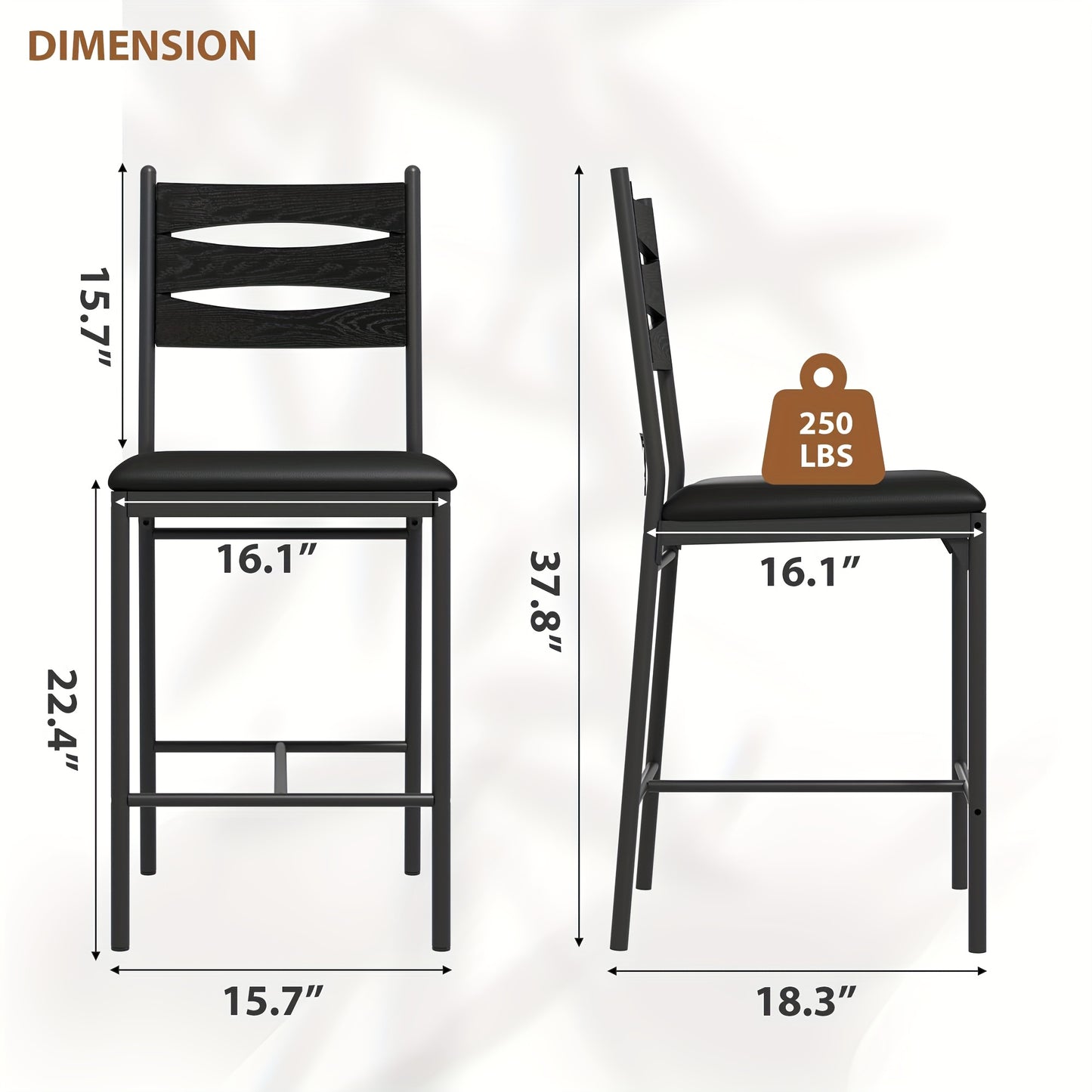Barstoelen – Barkrukken – Keukenstoelen – Barstoelen Set – Zwarte Kunstleren Barstoelen – Set Van 2 – Counterhoogte – Met Rugleuning En Voetsteun