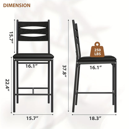 Barstoelen – Barkrukken – Keukenstoelen – Barstoelen Set – Zwarte Kunstleren Barstoelen – Set Van 2 – Counterhoogte – Met Rugleuning En Voetsteun