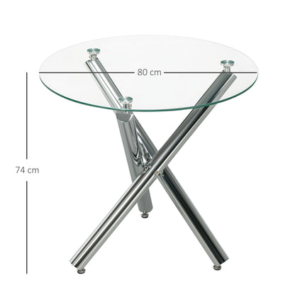Eettafel – Ronde Tafel – Keukentafel – Meditatietafel – Bistrotafel – Hard Glas Blad – Stalen Poten – 80x80x74 cm – Voor 2-4 Personen