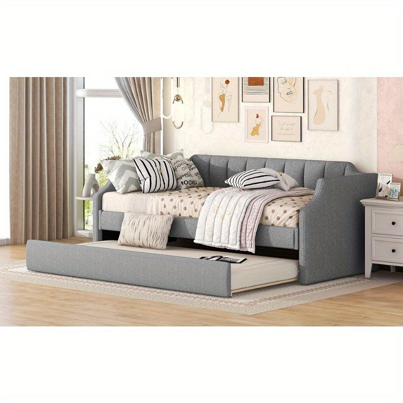 Uitschuifbed – Dagbed – Slaapbank – Eenpersoonsbed – Multifunctioneel Bed – Rollend Frame – Gemakkelijk Montage – Niet-Houten Materiaal – Grijs – Compact Voor Studios