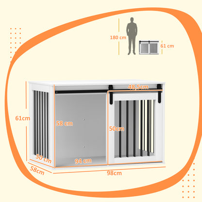 Hondenkennel – Hondenhok – Hondenkooi – Huisdierbench – Dierenverblijf – Walnootkleurig Spaanplaat En Stalen Frame – Schuifdeur Met Vergrendeling En Ventilatie Aan Drie Zijden – 98x58x61 cm