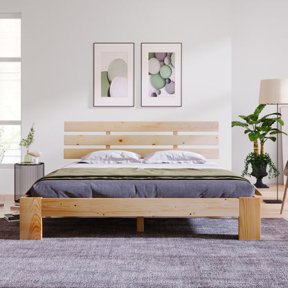 Massief Houten Tweepersoonsbed – Houten Bed – Slaapbank – Bedframe – Slaapmeubel – Massief Dennenhout – Inclusief Hoofdbord en Lattenbodem – 200x140 cm – Duurzaam & Eenvoudig Te Monteren