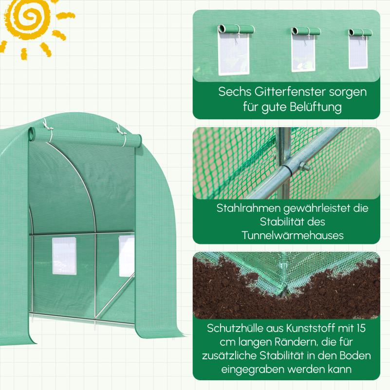 Serretunnel – Tunnelkas – Tuinkas – Kweekkas – Broeikas – Extra Groot Walk-in Model – Stevig Gegalvaniseerd Frame & Transparante PE Panelen – Ruim 445x190x200 cm – Eenvoudige Montage & Optimale Ventilatie