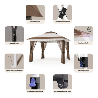 Pop-up Partytent – Tuin Tent – Marktkraam Tent – Buiten Tent – Gazebo – Verstelbare Hoogte – Waterdicht Met Muskietennet – Beige