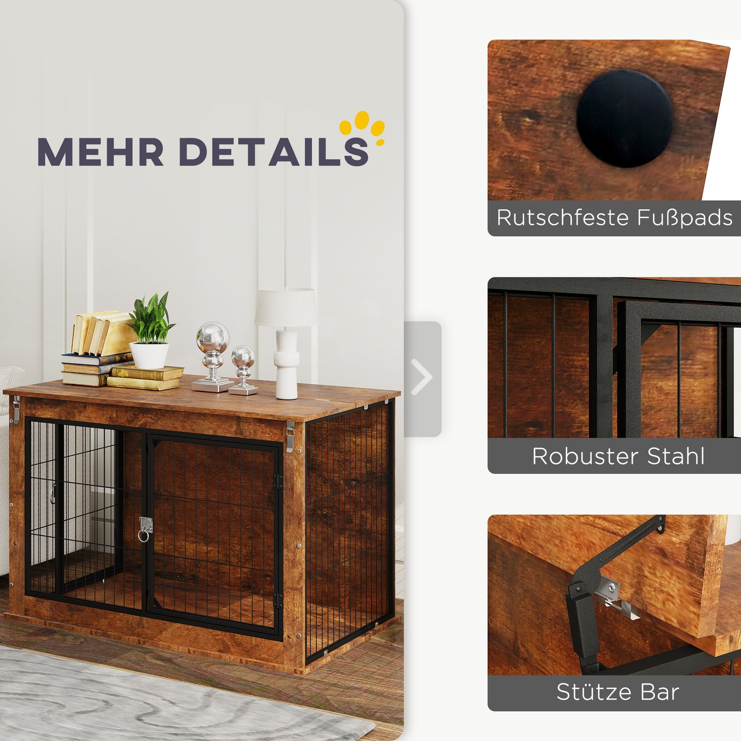 Hondenbench – Hondenkooi – Hondenhok – Hondenmand – Dierenbench – Rustiek Bruin – 2 Slotbare Deuren – Stevig Spaanplaat Metalen Frame – 93x55x62,5 cm Binnenruimte