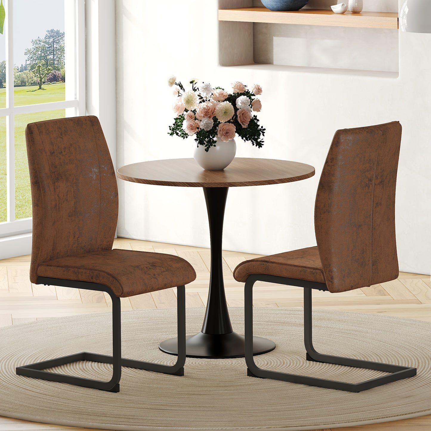 Eetkamerstoelen – Stoelen – Kuipstoelen – Set van 2 – Bruin vintage look – Suède-imitatie bekleding – Ergonomisch design – Comfortabel zitoppervlak