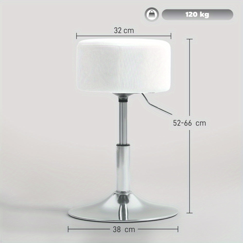 Barstoel – Barkruk – Barstoel Kruk – Keukenstoel – Barstoel Met Voetensteun – Verstelbaar 52-66 cm – 360° Draaibaar Corduroy Wit